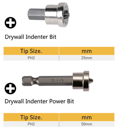 Drywall indenter power bit size