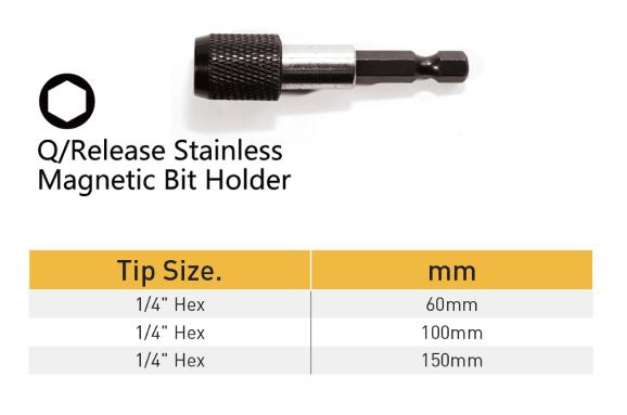 Qrelease stainless Magnetic bit holder grutte